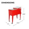 Permasteel 80-Qt Classic Outdoor Steel Patio Cooler on Wheels, Beverage Rolling Cart, Red