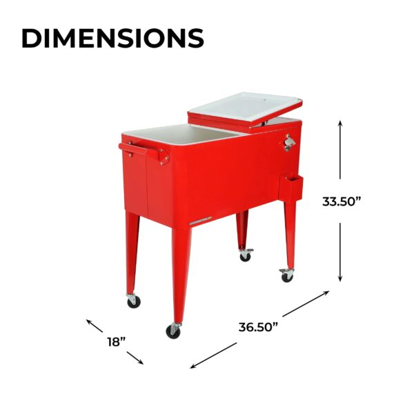 Permasteel 80-Qt Classic Outdoor Steel Patio Cooler on Wheels, Beverage Rolling Cart, Red
