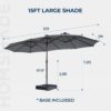 Double Sided Patio Umbrellas - 15ft Solar Lights LED Lighted Outdoor Extra Large Market Table Umbrella with Base Included, Oversized Umbrella for Deck, Pool, Backyard (Beige)