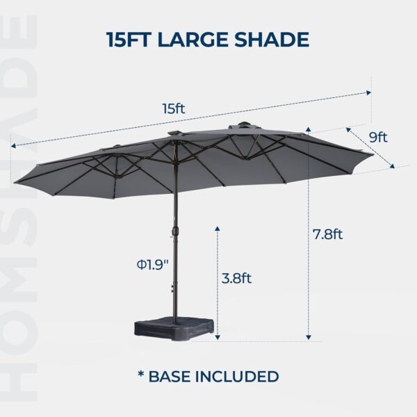 da35edec0bdf4d4b89ece949c97dbae5 Double Sided Patio Umbrellas - 15ft Solar Lights LED Lighted Outdoor Extra Large Market Table Umbrella with Base Included, Oversized Umbrella for Deck, Pool, Backyard (Beige)