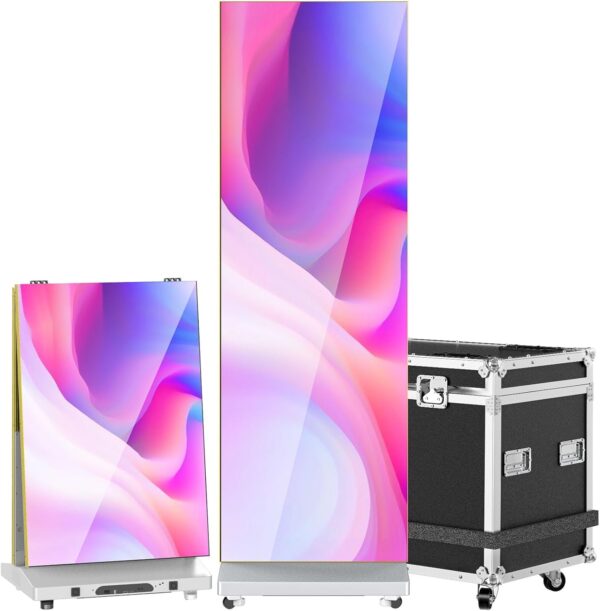 da710428f865407981e2264a95384172 80" P1.86 Flexible Spliceable LED Poster Display – USB Plug-and-Play, Mobile & PC Remote Control, Digital Signage Advertising Screen (Silver, 1-Pack)
