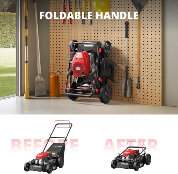 da87eec647d446529d9f90ca69c32c15 21" Steel Deck Gas Lawn Mower, Heavy-Duty 3-in-1 Push Mower, 144cc 4-Stroke Engine, 6-Position Height Adjustment, Large 1.4 Bushel Grass Catcher, Durable & Efficient for Yard & Garden