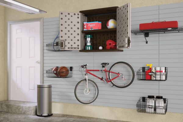 Suncast 30"W x 12"D x 30.25"H Resin Wall Garage Storage Cabinet, Platinum Metallic