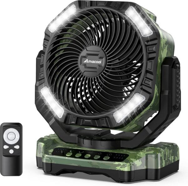 dab4d68027b74e269d4de9eddd29b5e9 40000mAh Rechargeable Camping Fan, Battery Operated Fan with Light & Remote, 12" Portable Outdoor Fan, Auto Oscillating Battery Powered Floor Fan for Tent RV Car Travel Jobsite Hurricane Power Outages