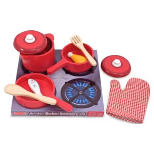 Melissa & Doug Deluxe Wooden Kitchen Accessory Play Set - Pots & Pans (8 pcs)