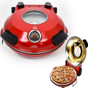 Electric Pizza Oven with Ceramic Stone, Viewing Window, Adjustable Heat Control, Timer and 1200W Baking Power, DIY Homemade Pizzeria, Large 12” Pie Capacity (Black)