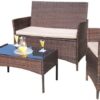 4 Pieces Patio Rattan Chair Wicker, Outdoor Indoor Use Backyard Porch Garden Poolside Balcony Furniture Sets (Red)