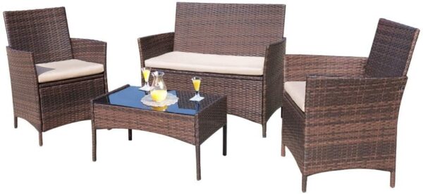 db4751391ad047179b72c37056428185 4 Pieces Patio Rattan Chair Wicker, Outdoor Indoor Use Backyard Porch Garden Poolside Balcony Furniture Sets (Red)