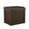 Suncast 22 Gallon Outdoor Resin Wicker Deck Storage Box with Seat, Java Brown
