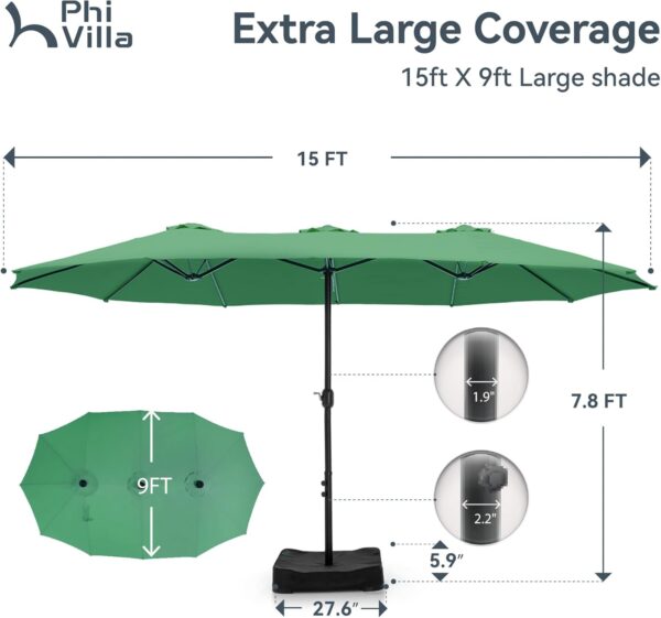 dbbc18761e654d83ace3db20d4243669 15ft Patio Umbrella Double-Sided Outdoor Market Extra Large Umbrella with Crank, Umbrella Base Included (Dark Red)