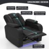 Power Home Theater Seating Set of 3, Brown Faux Leather Electric Recliner Chair with Powered Headrest, Dual Motors Movie Reclining Chairs with LED Lights,USB Port,Cup Holders, Hidden Arm Storage