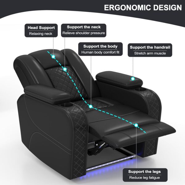 dcbe274c7f2c4de2b8b633706ef429cf Power Home Theater Seating Set of 3, Brown Faux Leather Electric Recliner Chair with Powered Headrest, Dual Motors Movie Reclining Chairs with LED Lights,USB Port,Cup Holders, Hidden Arm Storage