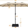 15 ft Large Patio Umbrella with Solar Lights Double-Sided Outdoor Rectangle Market Umbrellas with 36 LED Lights/Base Included/Easy Crank for Patio Garden Yard Pool Lawn, Brown