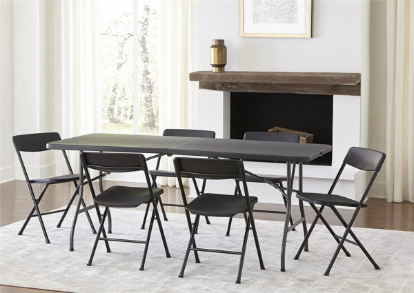 dcfc9fa48a7743688b81ea88b029ea17 COSCO Deluxe 6 foot x 30 inch Fold-in-Half Blow Molded Folding Table, Black
