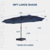 Double Sided Patio Umbrellas - 15ft Solar Lights LED Lighted Outdoor Extra Large Market Table Umbrella with Base Included, Oversized Umbrella for Deck, Pool, Backyard (Beige)
