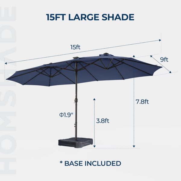 dd4849b5722d41b6ae67ee0f6d1e3b3d Double Sided Patio Umbrellas - 15ft Solar Lights LED Lighted Outdoor Extra Large Market Table Umbrella with Base Included, Oversized Umbrella for Deck, Pool, Backyard (Beige)