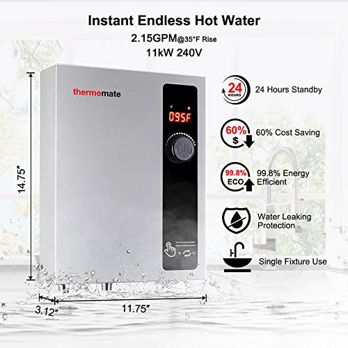 dd4b40618c0f4a25888d85b923169c92 thermomate Electric Tankless Water Heater, 11kW at 240 Volt, On Demand Instant Hot Water Heater