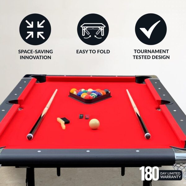 dd893fe26a9c4ae886ff90943d9565e6 Hathaway Fairmont 6 Ft Portable Pool Table, Adults Folding Billiards Tables for Game Room with Easy Foldable Storage, Includes Full Set of Billiard Balls, Cues, Chalk & Brush