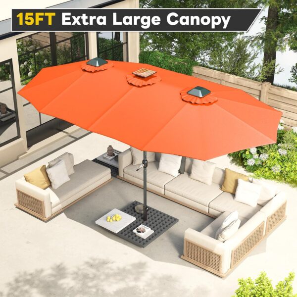 dd907ed76aa14d62be99f60f893a4cb5 15ft Patio Umbrella with Solar Lights, Large Double Umbrella Outdoor, Rectangle 180''x106'' Umbrellas with 156 PCS LED Lights and Crank Handle for Backyard Deck Pool Shade in Black(1.9" Pole)