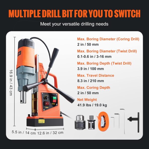ddae8204a5b64505928eacba0deb7451 Mag Drill Press, 1550W 2" Boring Diameter, 2922lbf Power Magnetic Drill, 500 PRM, 10-Speed, Electric Drilling Machine for Metal Surface, Industrial and Home Improvement