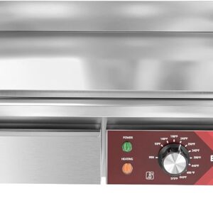 14 Inch Electric Griddle, Non-Stick Flat Top Grill Commercial Electric Countertop Griddles Stainless Steel Adjustable Temperature Control 90°F-575°F for Home or Restaurant Use