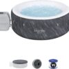 Bestway SaluSpa Fiji AirJet Large Round 2 to 4 Person Inflatable Hot Tub Portable Outdoor Spa with 120 AirJets and EnergySense Cover, Grey