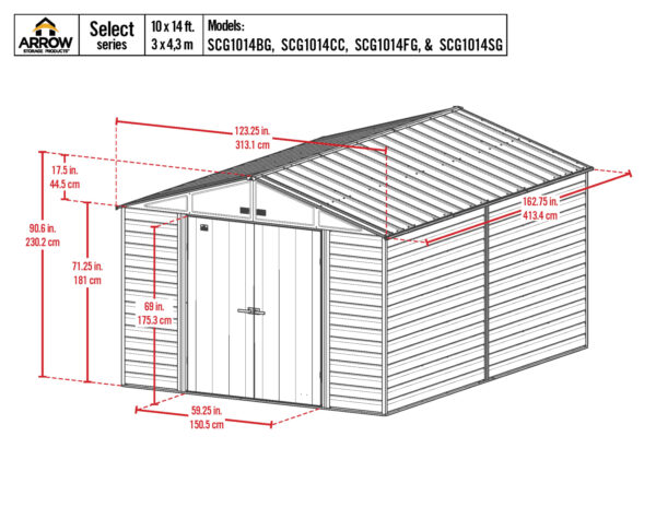 de4f6018cc9e449798856476759cd5b9 Arrow Select Steel Storage Shed, 10x14, Blue Grey