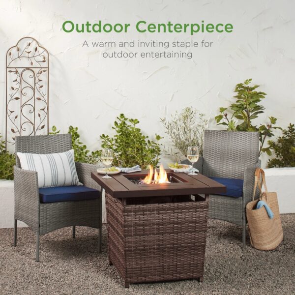 Best Choice Products 28in Propane Gas Fire Pit Table 50,000 BTU Outdoor Wicker w/ Glass Beads, Tank Holder Brown