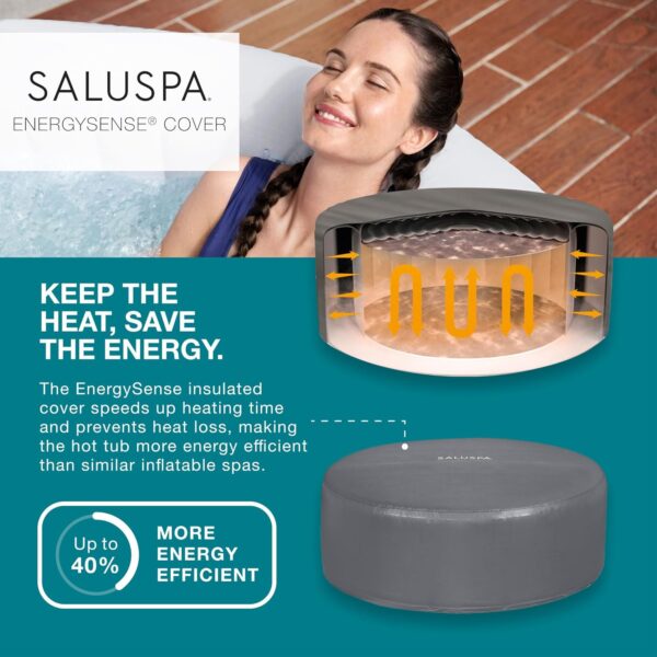 de9ab2c224bd4906b51b8cd753c28695 Bestway SaluSpa Fiji AirJet Large Round 2 to 4 Person Inflatable Hot Tub Portable Outdoor Spa with 120 AirJets and EnergySense Cover, Grey