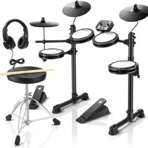 Donner DED-80 Electronic Drum Set, Electric Drum Set for Beginner with 4 Quiet Mesh Drum Pads, 2 Switch Pedal, 180+ Sounds, Throne, On-Ear Headphones, Sticks, and Melodics Lessons Included.