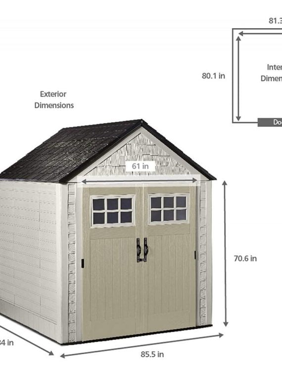 deb6d84bb95a4a5492f920f0ffe5847c Rubbermaid 7×7 Ft Durable Weather Resistant Resin Outdoor Garden Storage Shed with Windows and Utility Hooks, Sand