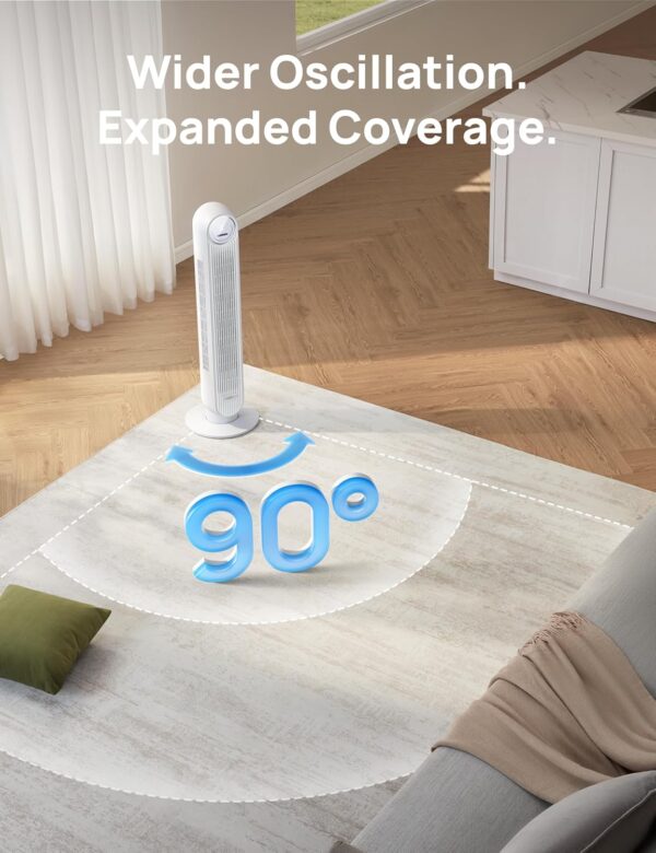 df8a7ebb51094205a6f767b7eb6b3d0f Dreo Tower Fan for Bedroom, 25ft/s Smart Standing Fans, 90° Oscillating Floor Fan with 4 Modes, 4 Speeds, 8H Timer, 28dB, Bladeless, Remote, 28 dB, Works with WiFi Voice Control