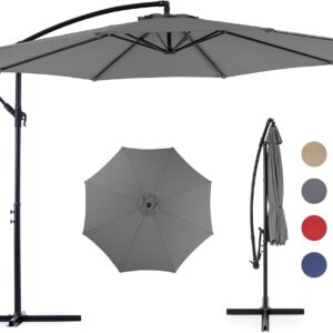 9.8FT Offset Patio Umbrella Hanging Cantilever Umbrella Outdoor Sun Shade with Easy Tilt Adjustment, 8 Ribs, UV Protection for Backyard, Lawn, Garden and Pool, Blue
