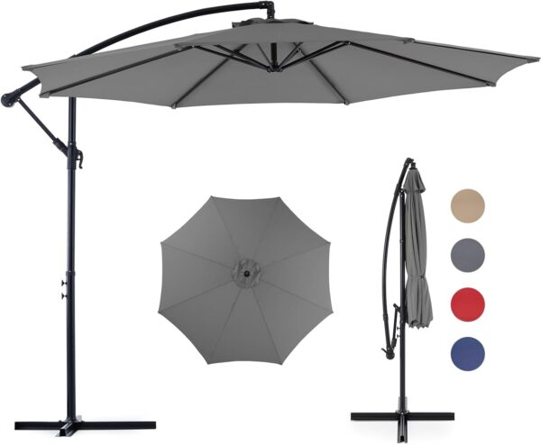 df8b187f7fa4452eab9b887c4b23033d 9.8FT Offset Patio Umbrella Hanging Cantilever Umbrella Outdoor Sun Shade with Easy Tilt Adjustment, 8 Ribs, UV Protection for Backyard, Lawn, Garden and Pool, Blue