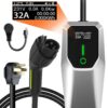 32 Amp Level 1&2 Portable EV Charger ,26FT Cable NEMA 14-50 Plug for Electric Car Home Charging Station 7.68KW