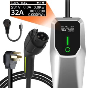 32 Amp Level 1&2 Portable EV Charger ,26FT Cable NEMA 14-50 Plug for Electric Car Home Charging Station 7.68KW