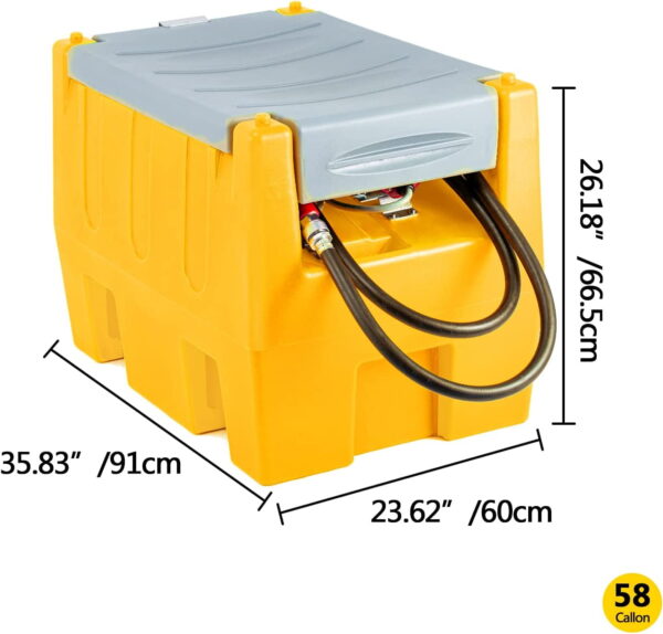dfac99defa0e4507b2034b37148121bc TECSPACE 58 Gallon Gasoline Tank, Portable Fuel Tank with 12V Electric Fuel Transfer Pump, 40 GPM Gasoline Fuel Tank with 4 Meters Hose for Gasoline Transportation (Yellow, 58 gal)