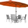 15ft Patio Umbrella with Solar Lights, Large Double Umbrella Outdoor, Rectangle 180''x106'' Umbrellas with 156 PCS LED Lights and Crank Handle for Backyard Deck Pool Shade in Black(1.9" Pole)