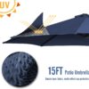 15ft Patio Umbrella with Solar Lights, Large Double Umbrella Outdoor, Rectangle 180''x106'' Umbrellas with 156 PCS LED Lights and Crank Handle for Backyard Deck Pool Shade in Black(1.9" Pole)