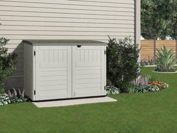 Suncast Plastic Storage Shed, Off-White and Gray, 44.25 in D x 52 in H x 70.5 in W