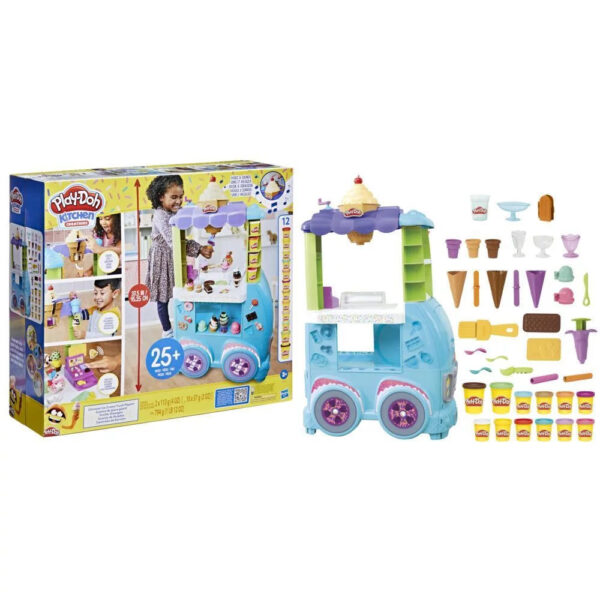 e06c9182ac2b47b09f50737a16c65338 Play-Doh Kitchen Creations Ultimate Ice Cream Truck Playset with 27 Accessories, 12 Cans, Realistic Sounds