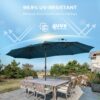 Double Sided Patio Umbrellas - 15ft Solar Lights LED Lighted Outdoor Extra Large Market Table Umbrella with Base Included, Oversized Umbrella for Deck, Pool, Backyard (Beige)