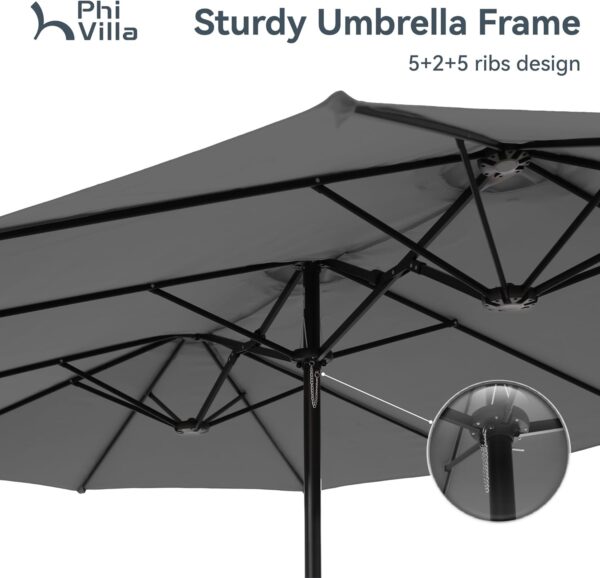 e0db3e13af004b3fb70bc89e7e282f47 15ft Patio Umbrella Double-Sided Outdoor Market Extra Large Umbrella with Crank, Umbrella Base Included (Dark Red)