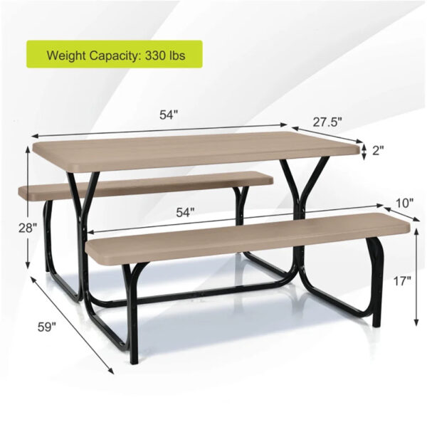 e122c47efce641e9854c33957bf39fed YYAo Dining Chair, Weatherproof Garden Bench, Loveseat, HDPE Outdoor Picnic Table Bench Set with Metal Base-Coffee