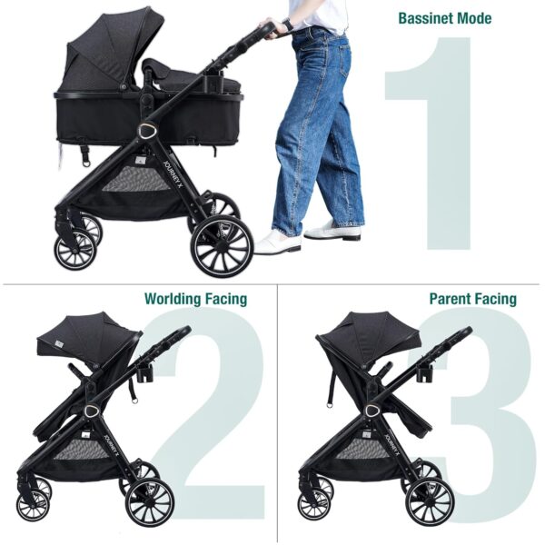 e12bdaad1f3b48ce8f237ddfe0ad6553 2 in 1 Baby Stroller, Convertible Bassinet Pushchair for Infants and Newborns 0-36 Months