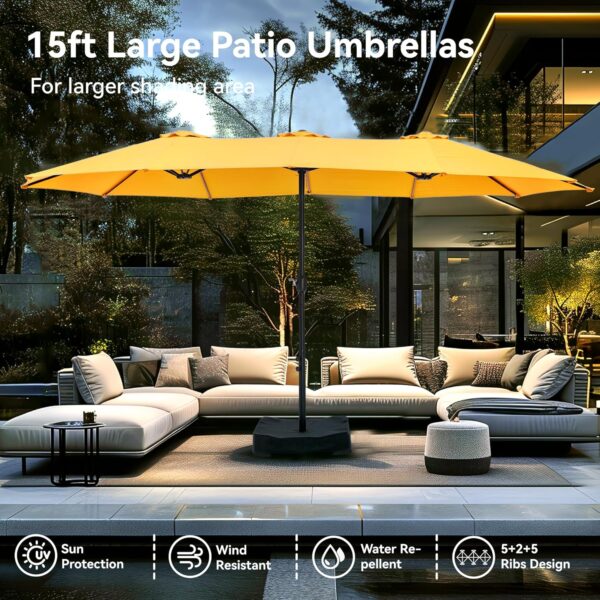 e14b2b6f20994aacb3e6d019705cafd7 15ft Patio Umbrella Double-Sided Outdoor Market Extra Large Umbrella with Crank, Umbrella Base Included (Dark Red)