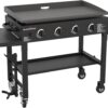 36" Gas Griddle Cooking Station 4 Burner Flat Top Gas Grill Propane Fueled Restaurant Grade Professional 36" Outdoor Griddle Station with Side Stands (1554)