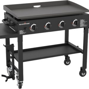 36" Gas Griddle Cooking Station 4 Burner Flat Top Gas Grill Propane Fueled Restaurant Grade Professional 36" Outdoor Griddle Station with Side Stands (1554)