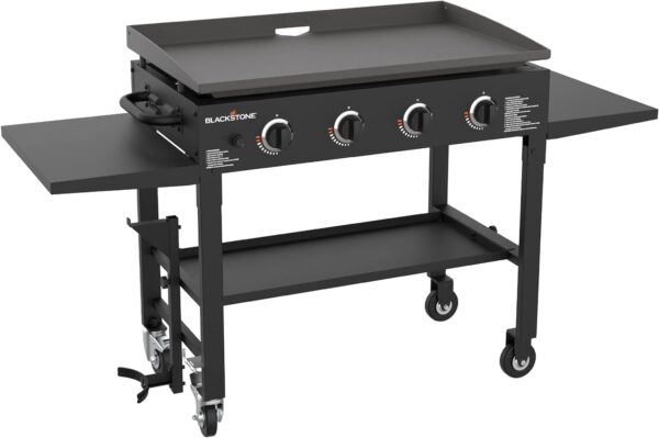 e20d029b16aa491fb11e3363beacbbbb 36" Gas Griddle Cooking Station 4 Burner Flat Top Gas Grill Propane Fueled Restaurant Grade Professional 36" Outdoor Griddle Station with Side Stands (1554)