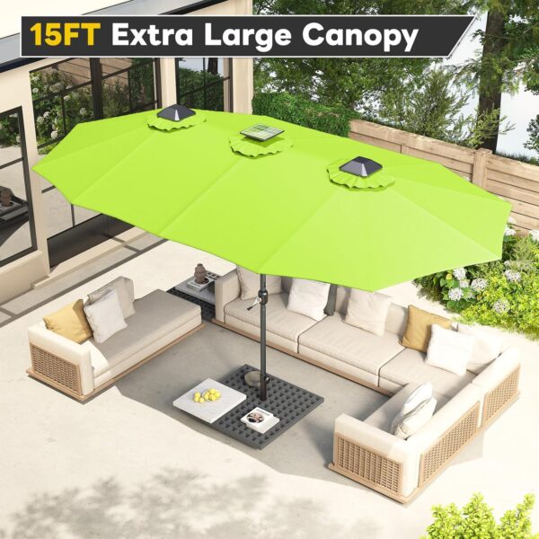 e2129461cb724c09935bbadb509660f2 15ft Patio Umbrella with Solar Lights, Large Double Umbrella Outdoor, Rectangle 180''x106'' Umbrellas with 156 PCS LED Lights and Crank Handle for Backyard Deck Pool Shade in Black(1.9" Pole)